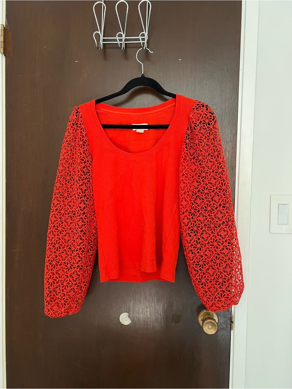 Maeve Red Crochet Balloon-Sleeve Top